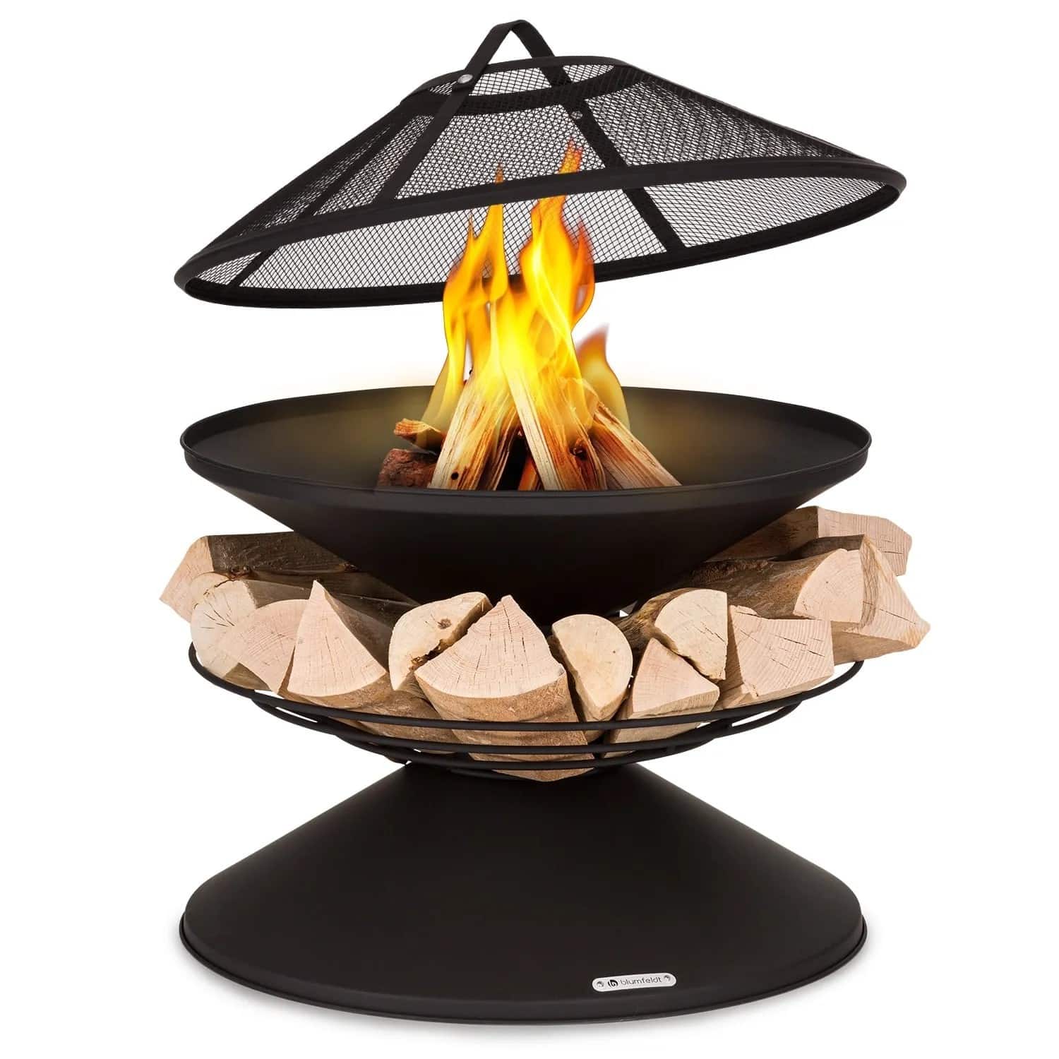 Blumfeldt Aguilera Feuerschale mit Grill Ø 65 cm Holzlager Stahl Schwarz