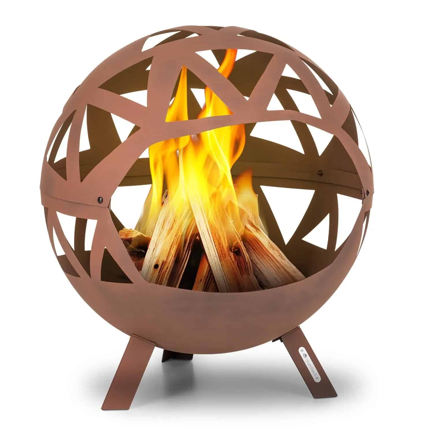 Blumfeldt Colima Feuerschale Ø 66 cm Kugelform Holzkohlerost & Ascheschale Geometrisch Rost