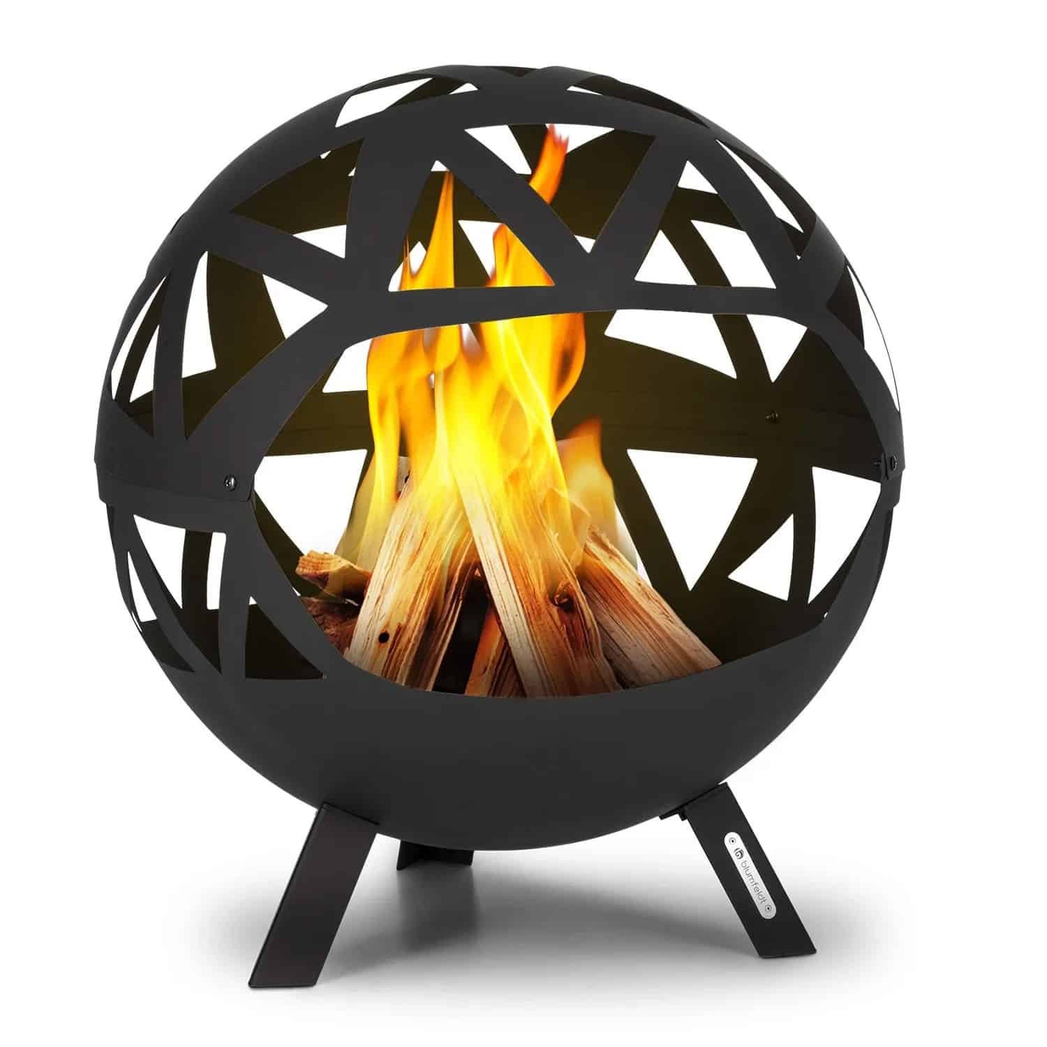 Blumfeldt Colima Feuerschale Ø 66 cm Kugelform mit Holzkohlerost & Ascheschale Geometrisch Schwarz