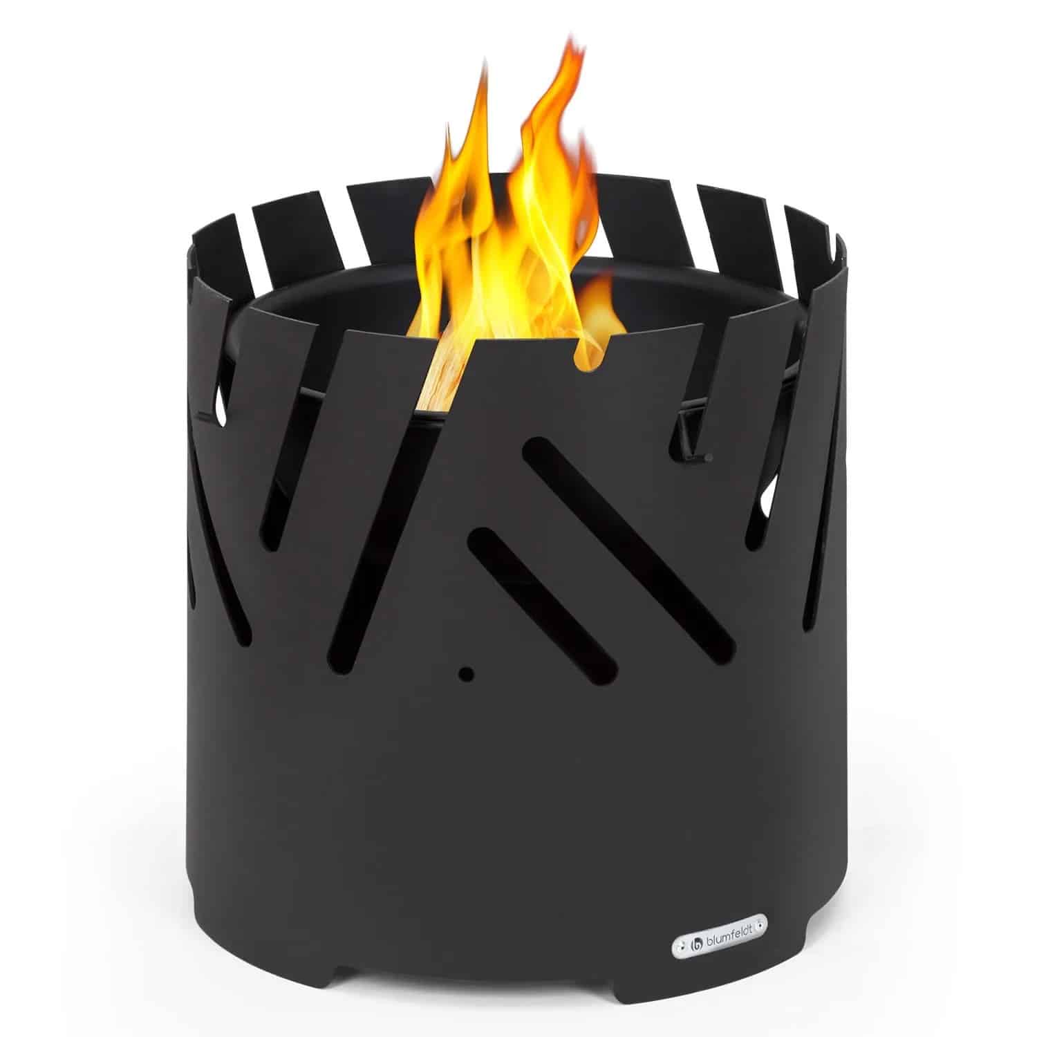 Blumfeldt Crown 3-in-1 Feuerschale Ø 46 cm Wasser- und Frostfest Grillplatte Grillrost Bambusplatte Schwarz