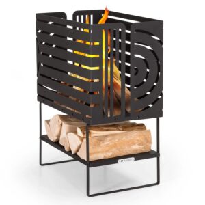 Blumfeldt Krakatoa Feuerkorb Solider Stahl Holzablage Laser-Cut-Design Schwarz