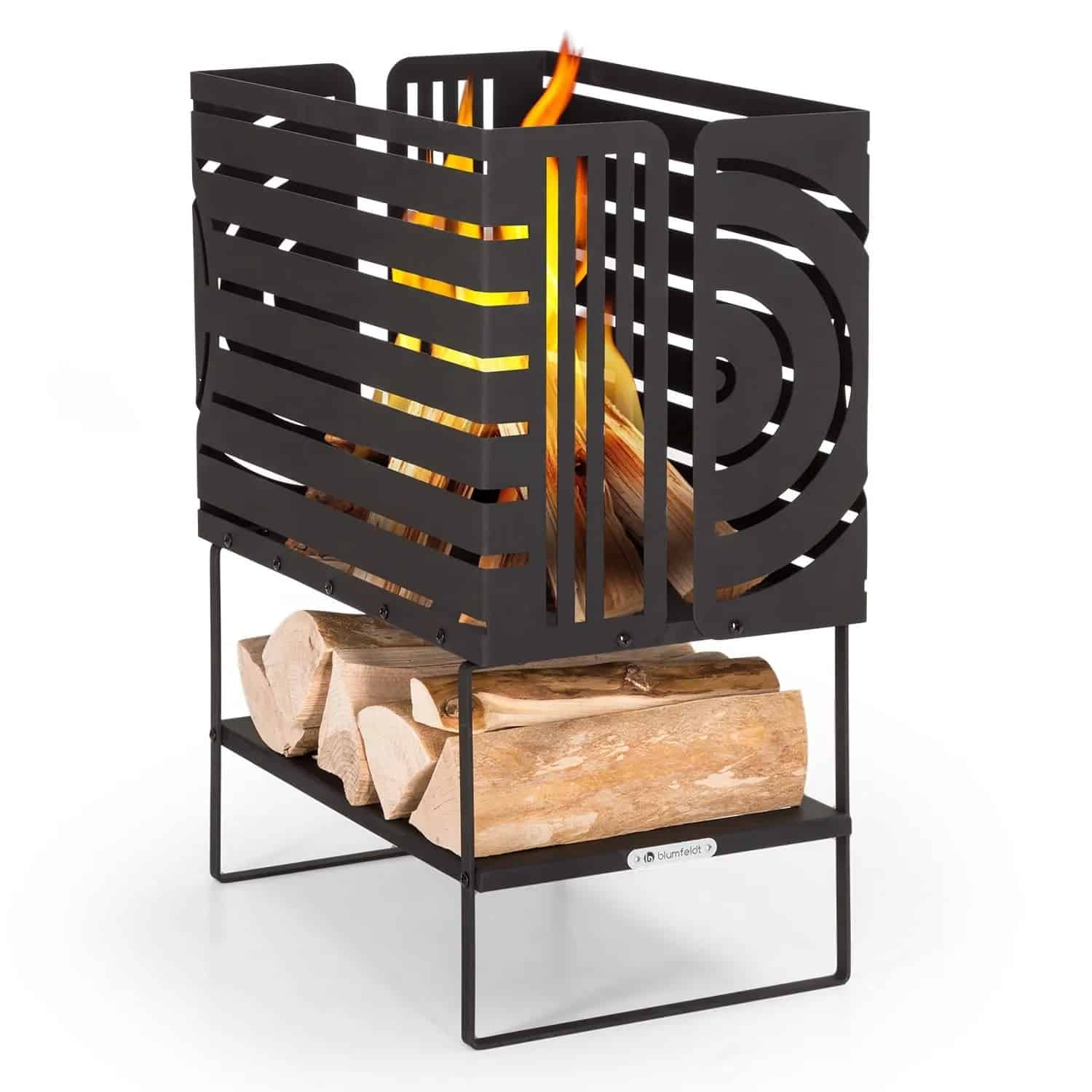 Blumfeldt Krakatoa Feuerkorb Solider Stahl Holzablage Laser-Cut-Design Schwarz