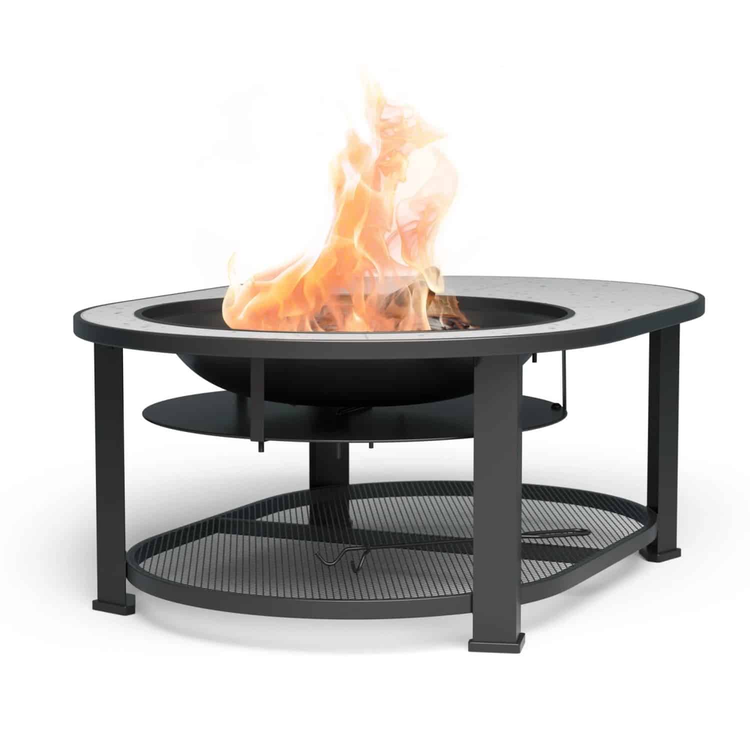 Blumfeldt Merano Circolo L 3-in-1-Feuerschale mit Grillfunktion als Tisch Nutzbar 122 x 87 cm Rund Weiß