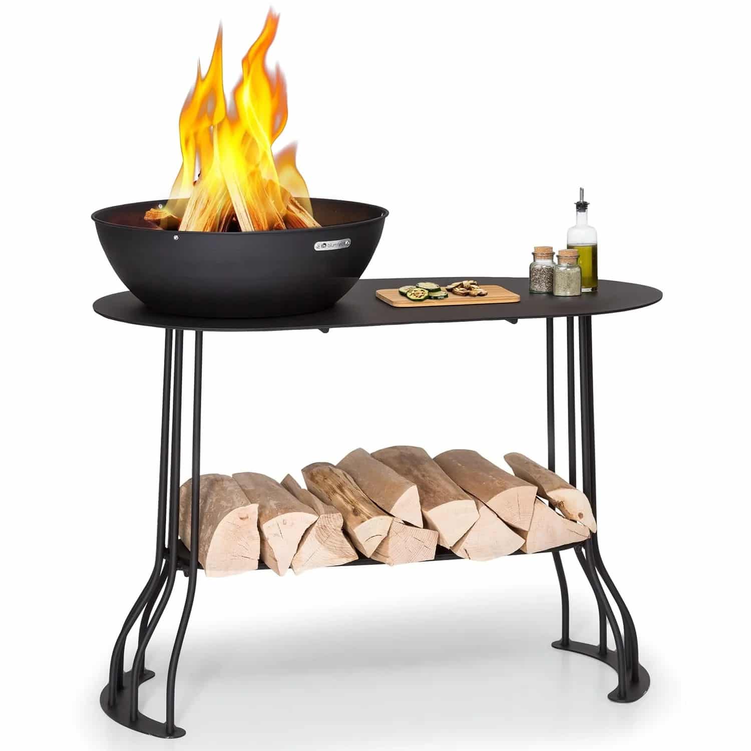 Blumfeldt Nantai Grillstation Feuerschale Ø 50 cm Grillrost Ø 48 cm Tisch Schwarz