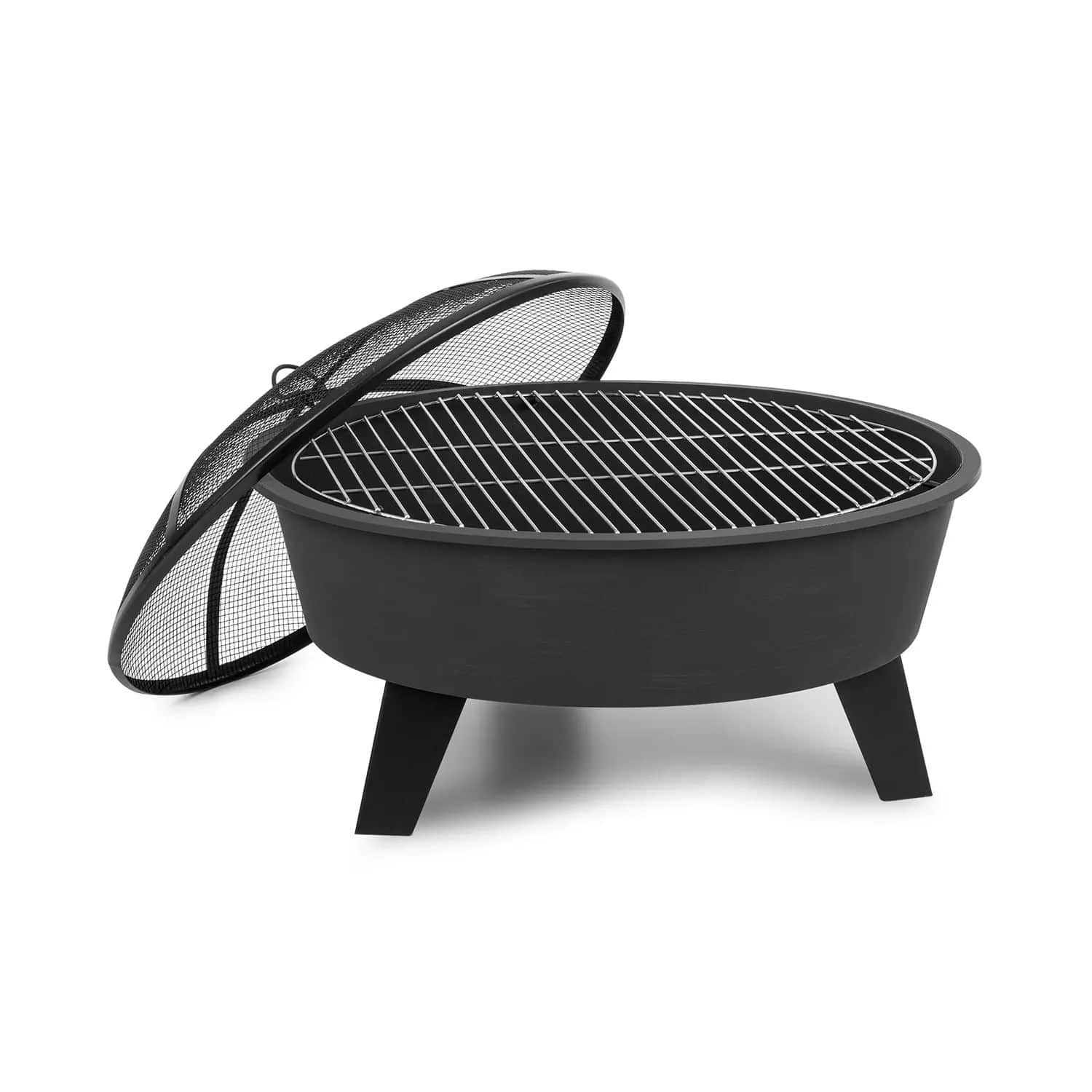 Blumfeldt Nolana 2-in-1-Feuerschale Ø 73 cm Funkenschutz Ø 64cm Grill Stahl Schwarz