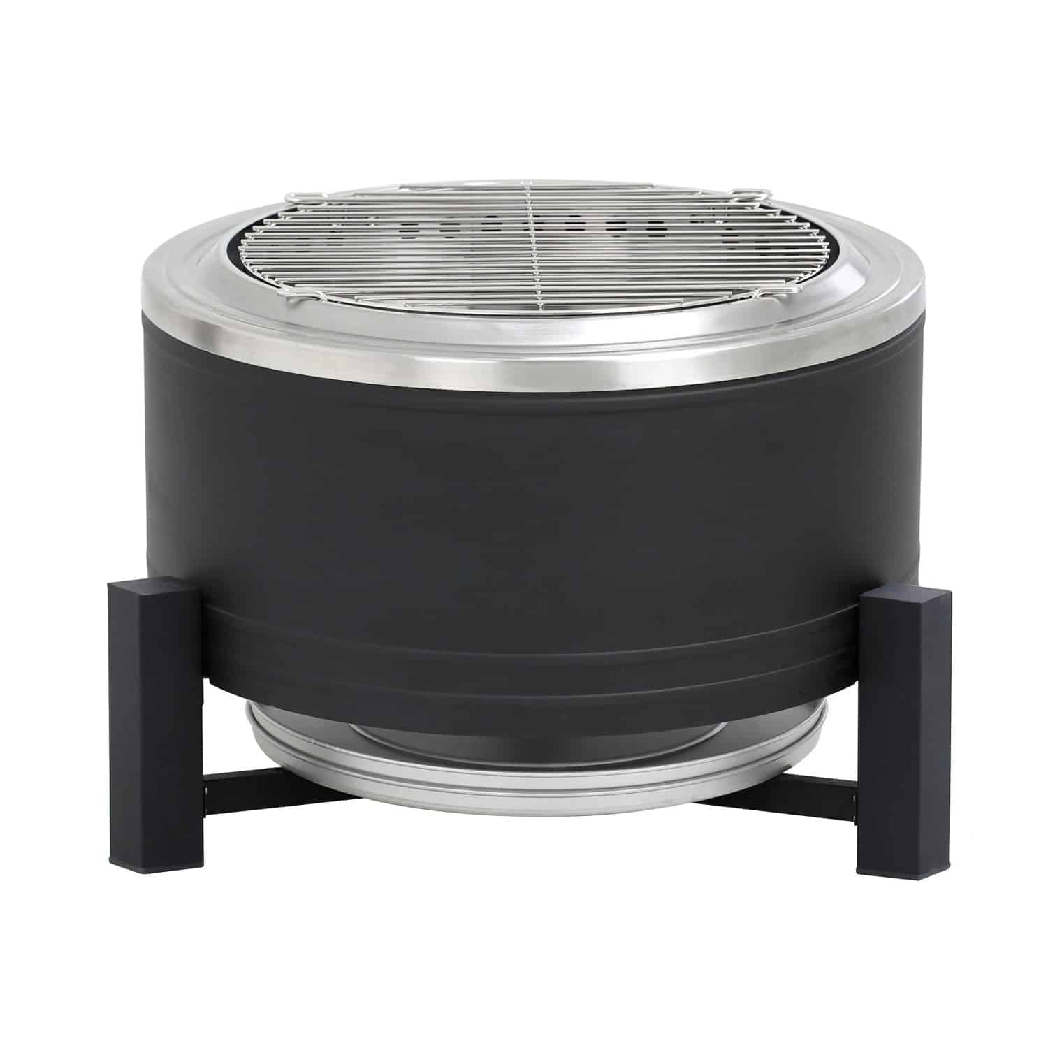 Feuerstelle mit Grillrost Schwarz-Edelstahl 56