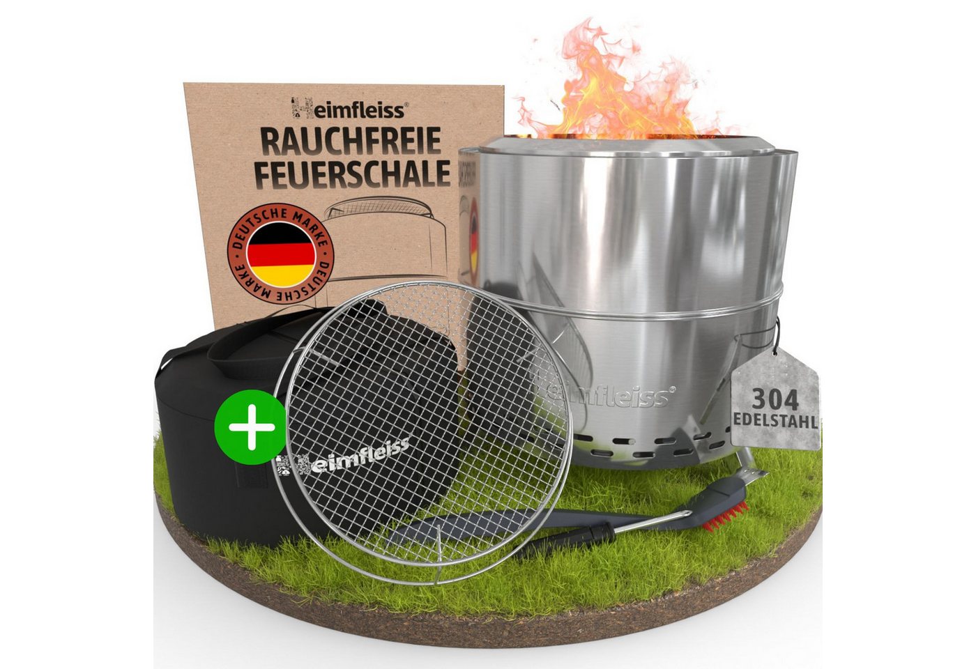 Heimfleiss® Feuerschale Feuerstelle Edelstahl 304 rauchreduziert Camping