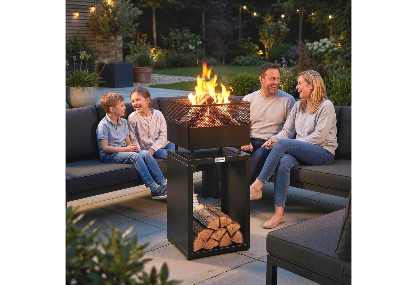 Outsunny Feuerschale Feuerkorb BBQ Camping Holzlager Kohlegitter Schwarz