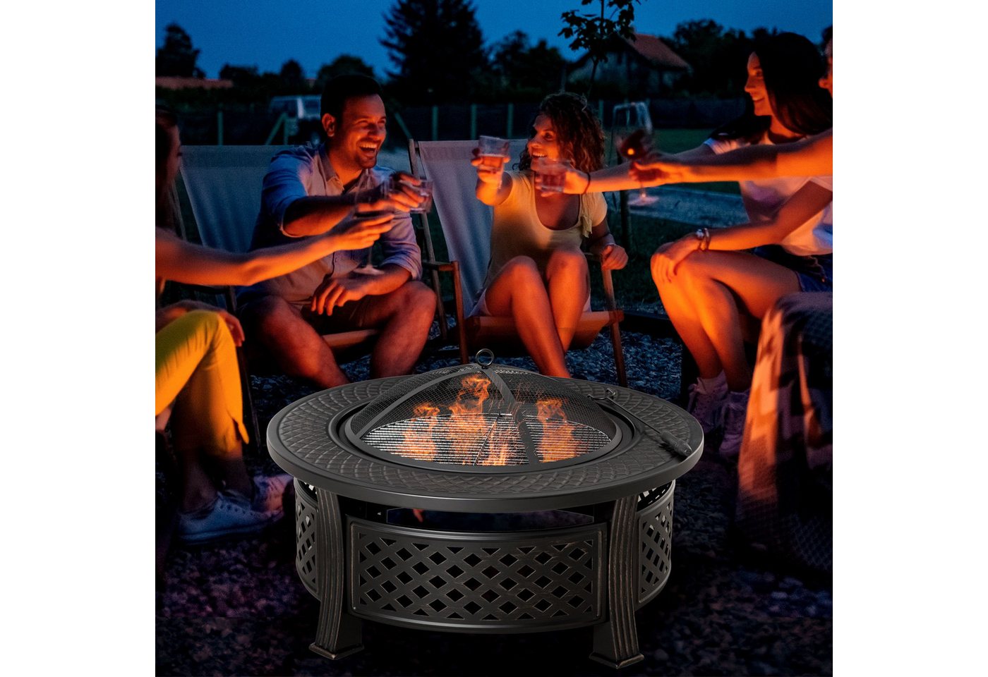 Outsunny Feuerschale Feuerkorb Feuertisch rund Feuerstelle für Garten Camping BBQ