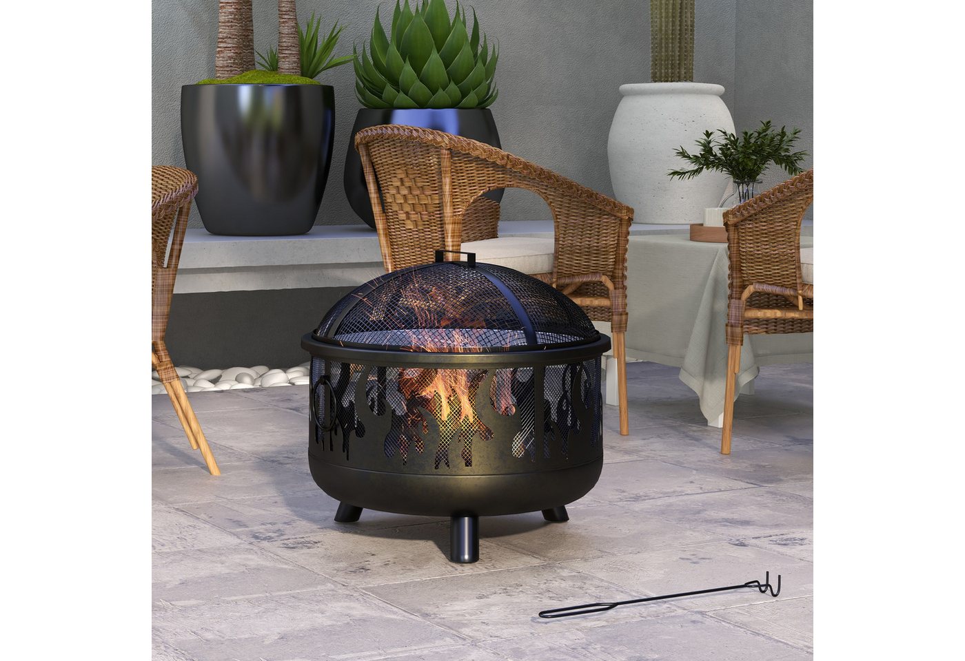 Outsunny Feuerschale Grillrost Feuerschalen für Balkon Terrasse Camping