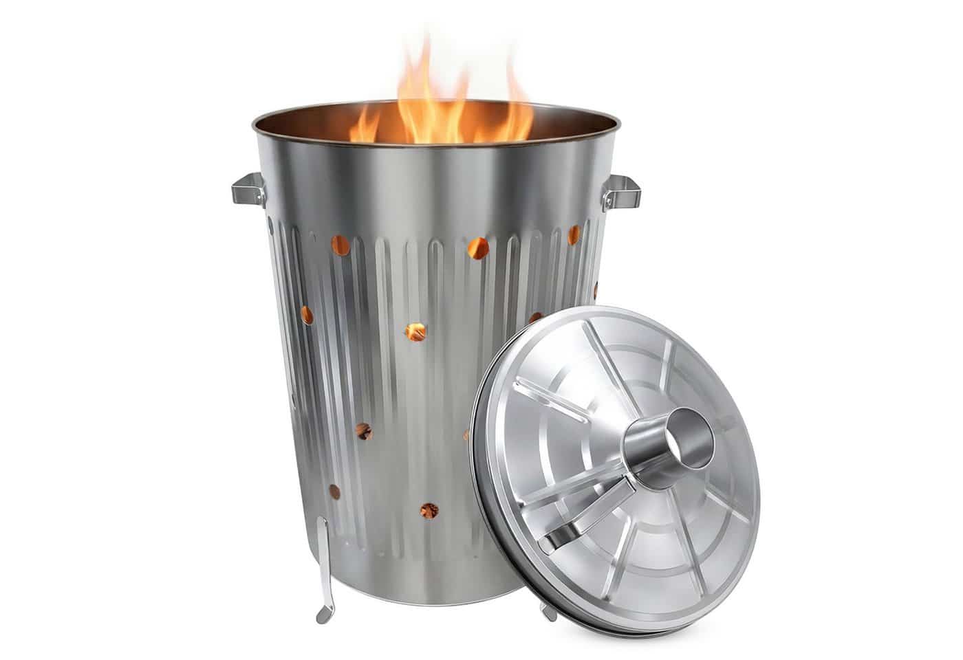 Spetebo Feuerkorb Metall Feuertonne verzinkt mit Deckel - 74 cm