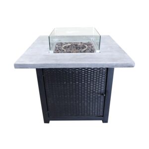 Teamson Home 86 cm Garten PE Rattan Basis Propan Feuerstelle Schwarz