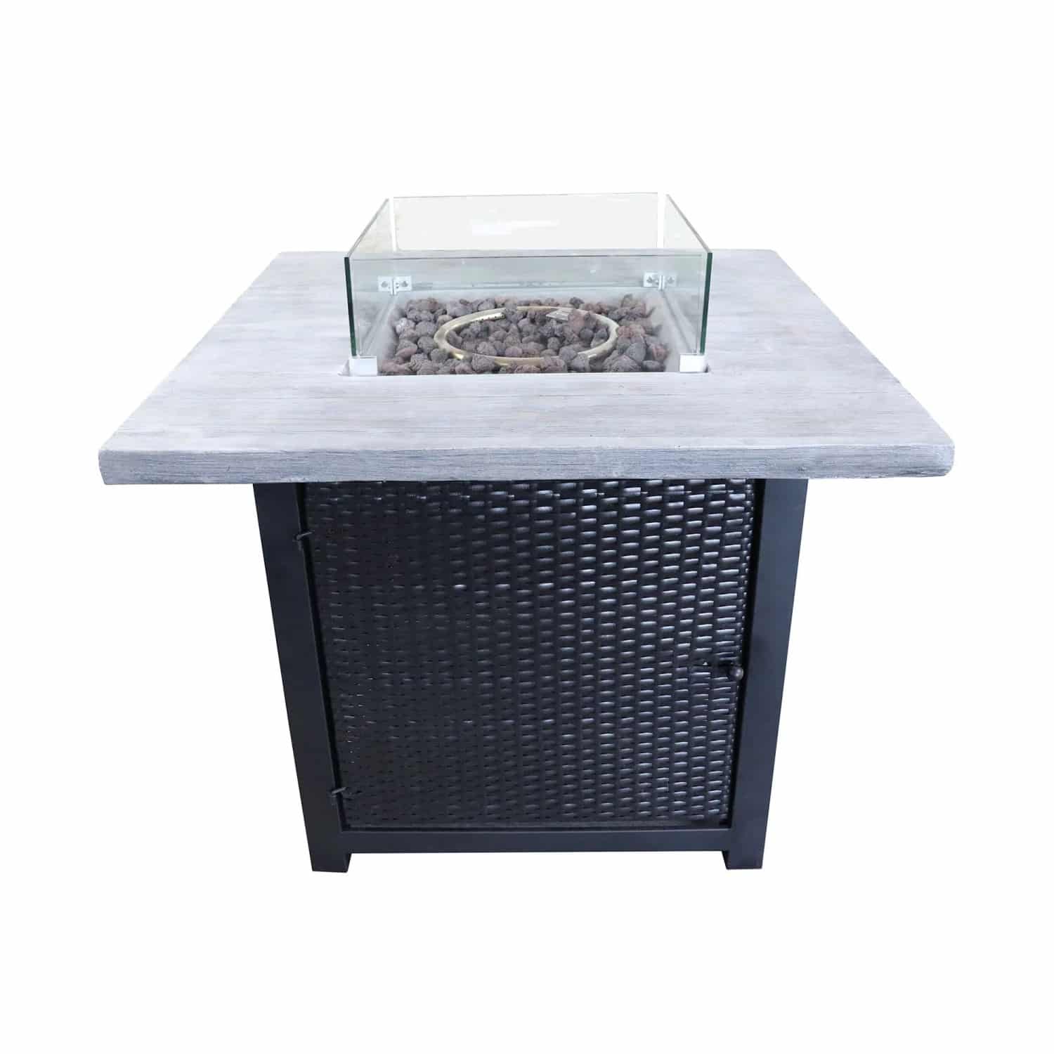 Teamson Home 86 cm Garten PE Rattan Basis Propan Feuerstelle Schwarz