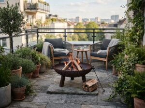 kleine Terrasse Feuerschale