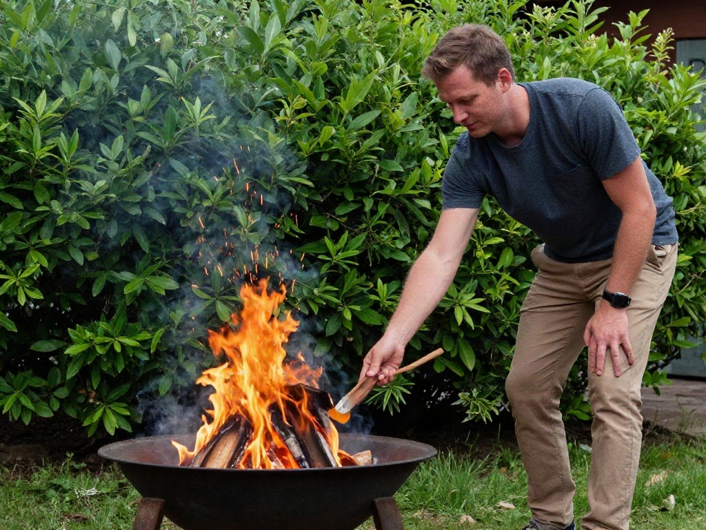 Feuerschale neben Hecke