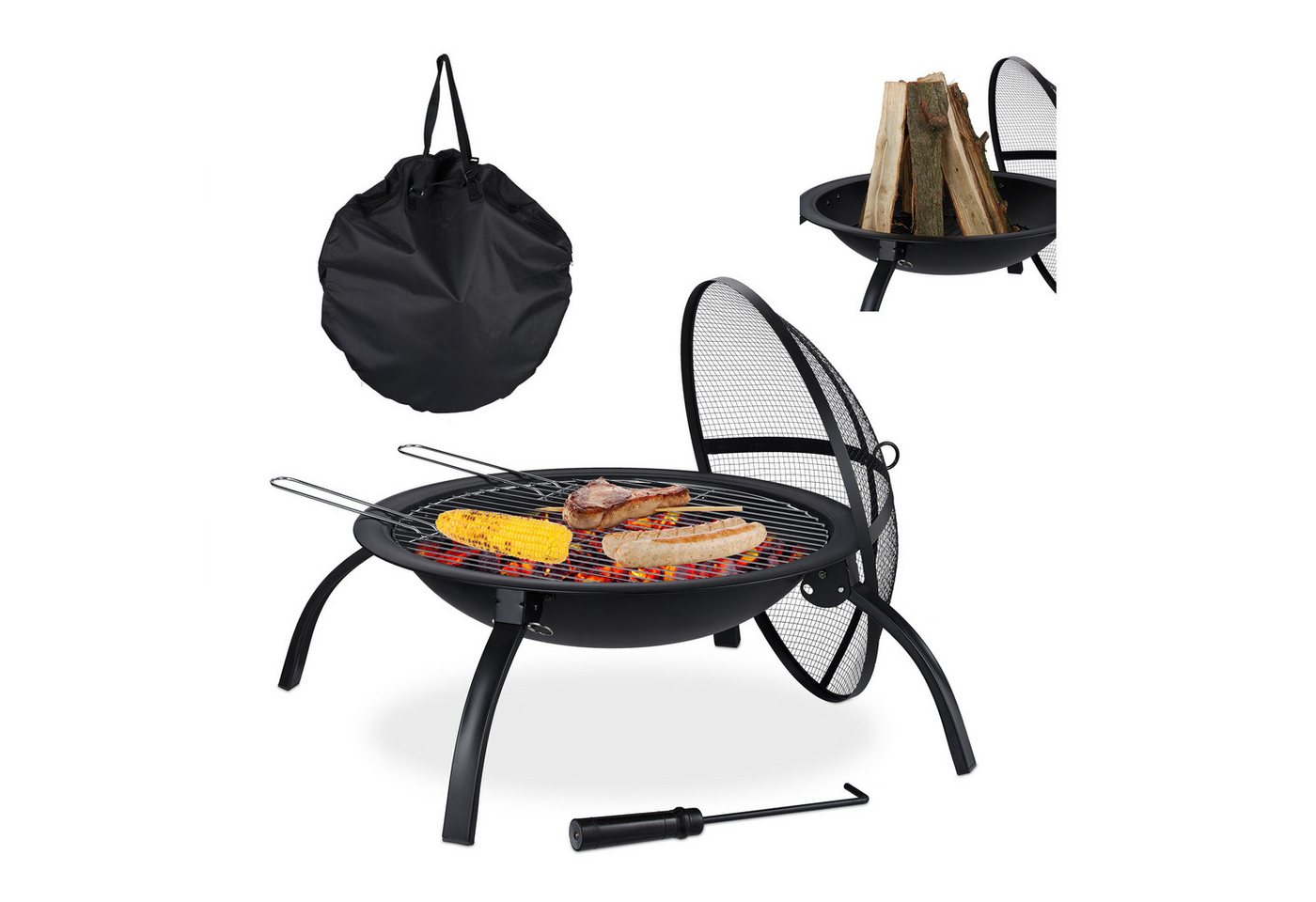 relaxdays Feuerschale XL Feuerschale mit Grillzubehör