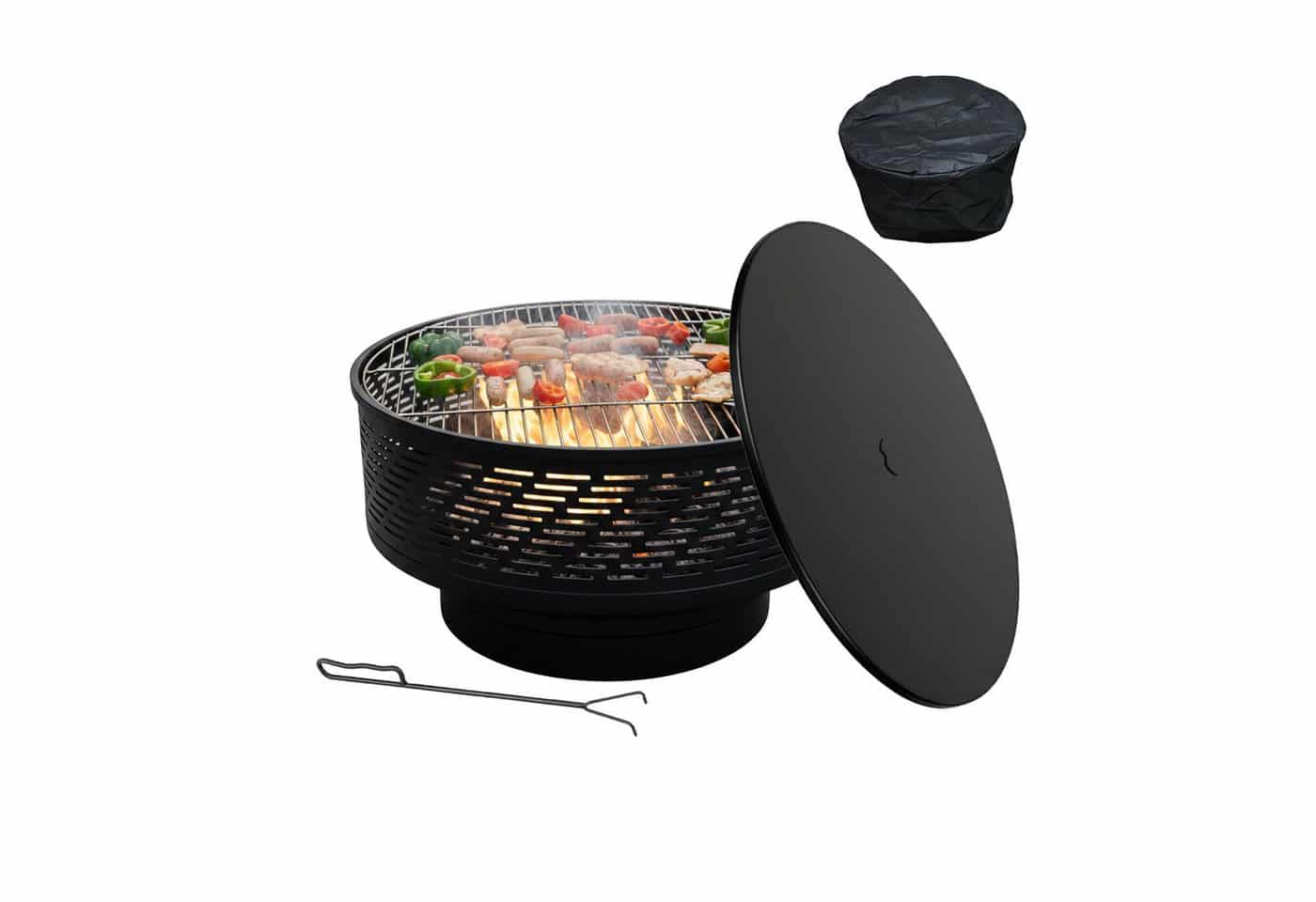 relaxdays Feuerschale mit Deckel und Grill