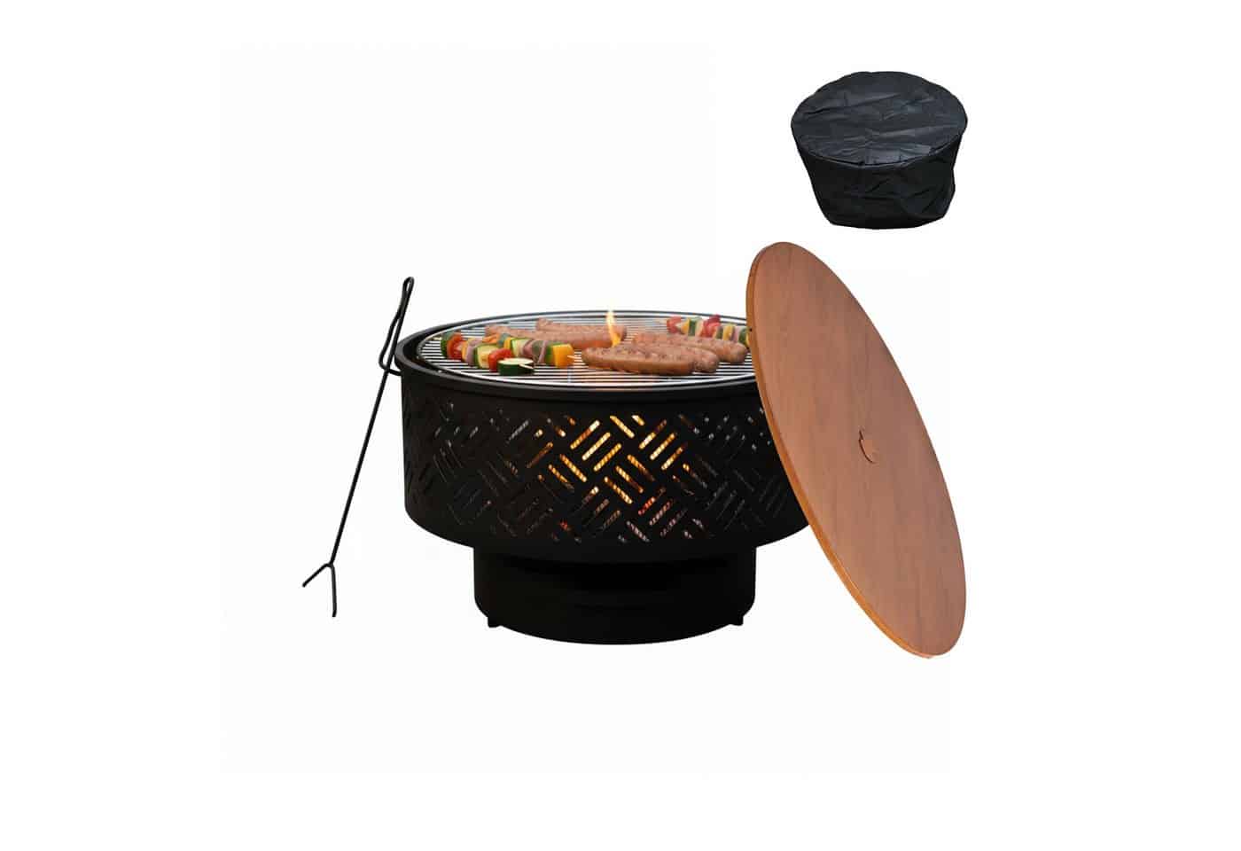 relaxdays Feuerschale mit Deckel und Grill