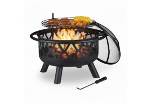 relaxdays Feuerschale mit Grillrost & Funkenschutz